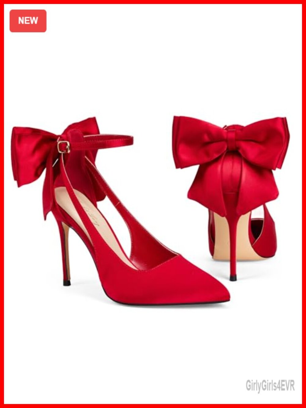 4 Inch Bow Tie Stiletto Heels Pointed Toe Satin Pumps D'Orsay Ankle Strap
